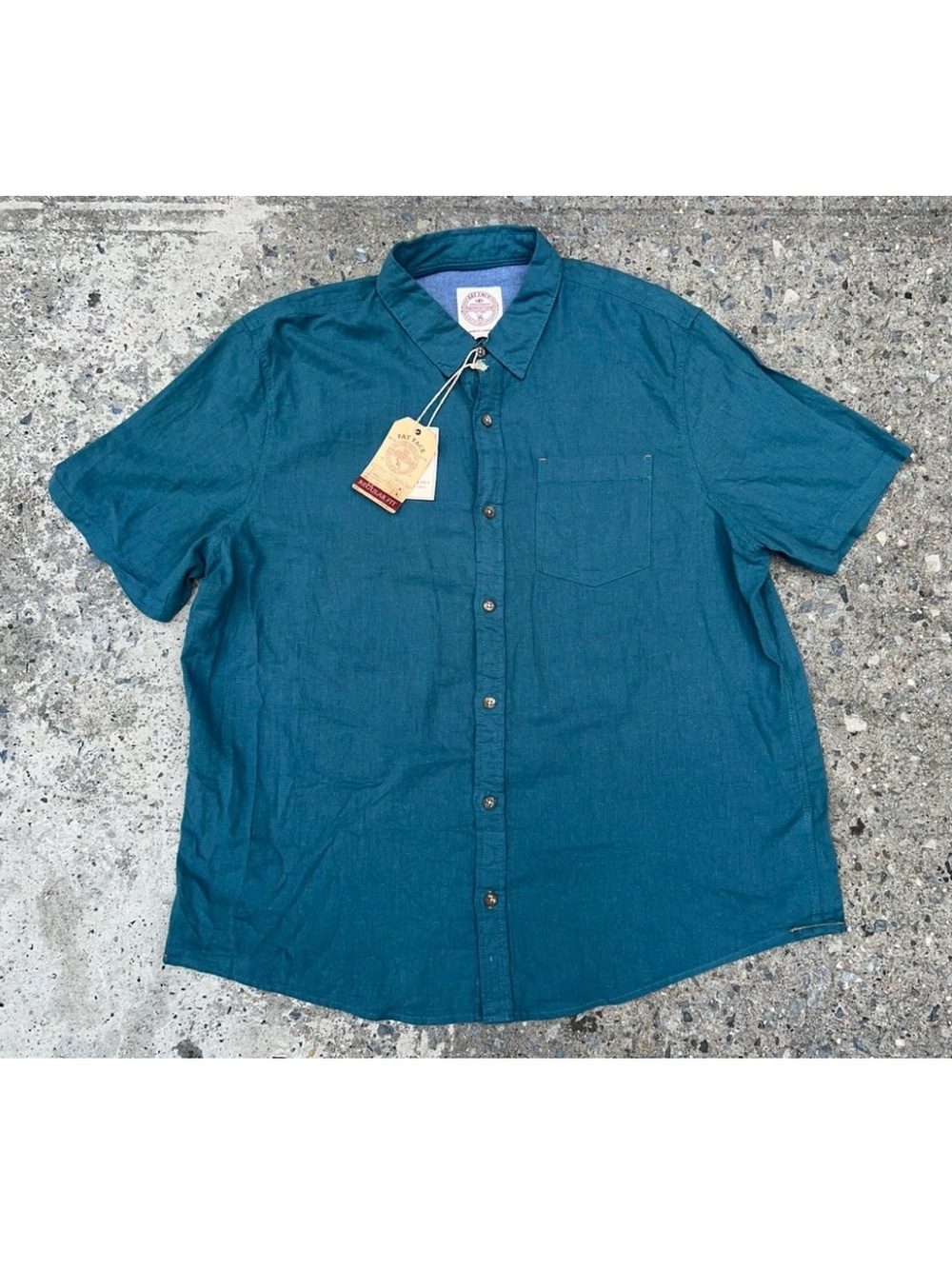 Fat Face Regular Fit SS Bugle Cotton Line Ocean Green Shirt 2XL Linen Cotton NWT